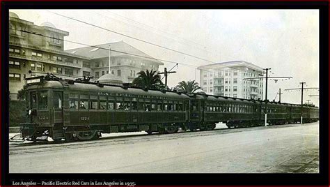 A Line Up Of Pacific Electric Red Cars Los Angeles 1935