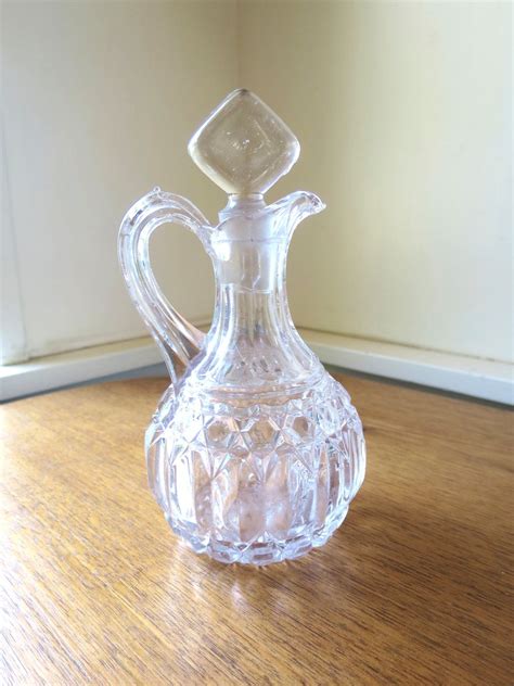 Antique Glass Cruet Eapg Glass Pitcher W Stopper Prism And Diamond Pattern Hand Blown Molded