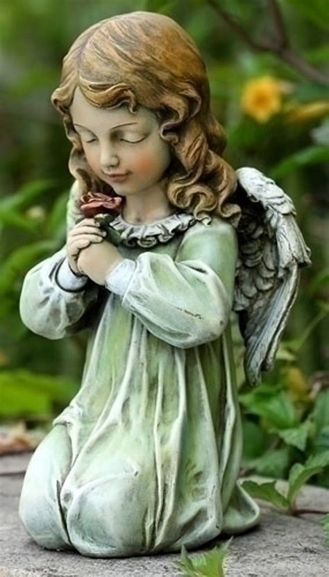 12 Angel Child Kneeling Garden Statue Resin Stone Mix