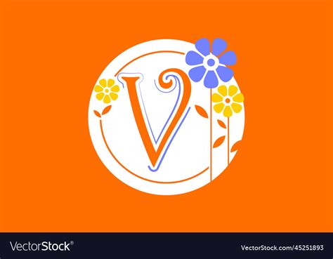 Floral Monogram Letter V Initial Alphabet Vector Image