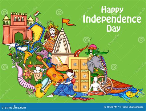 Indian Collage Illustration Showing Culture Tradition And Festival On Happy Independence Day Of