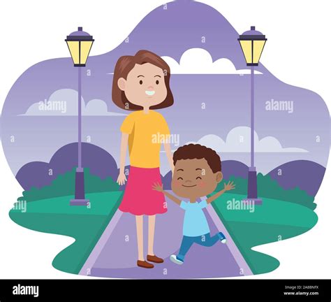 cute mother and son in the park stock vector image and art alamy