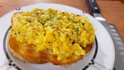 Homemade French Style Scrambled Eggs On Toast Food