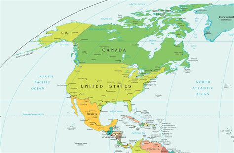 ___ political map of north america north america map north america is a continent which comprises the northern half of the american landmass, it is connected to the south america n landmass by the isthmus of panama and is separated from asia by the bering strait. North America Satellite Map - Guide of the World