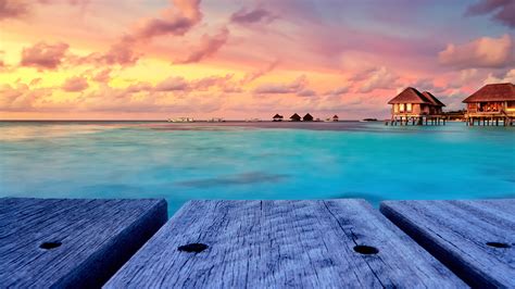 Foto Malediven Bungalow Natur Tropen Morgendämmerung Und 1920x1080