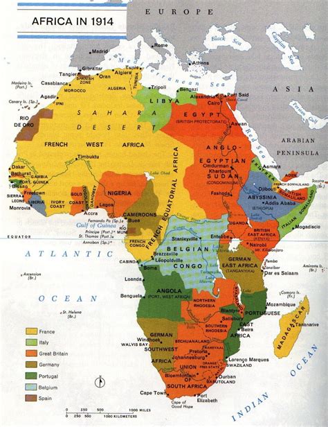 The map shows the territorial claims of the british, french, german, portuguese, spanish, and italians. África 1914 | Oude kaarten, Geschiedenis, Wereldgeschiedenis