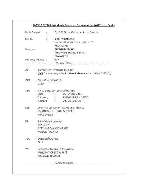 Pdf Sample Mt103 Ibcp Via Swift Dokumentips