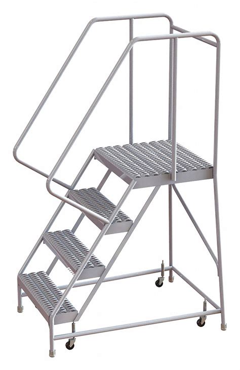 Tri Arc 4 Step Rolling Ladder Serrated Step Tread 72 In Overall