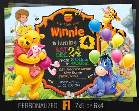 Winnie The Pooh Invitation Winnie The Pooh Birthday Party Etsy
