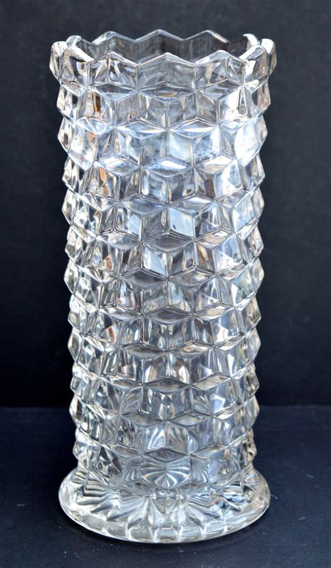 1950s Vintage Pressed Glass Vase Vintage Vase Cube Pattern Etsy