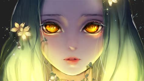 Yellow Eyes Flowers Glare Anime Girl Hd Anime Girl Wallpapers Hd