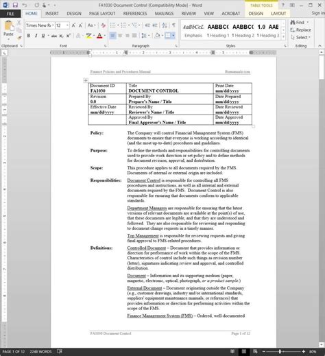 Iso 9001 Document Control Procedure Template Free Documents