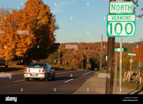 Cars In Autumn Driving The Scenic Route 100 Vermont New England Usa