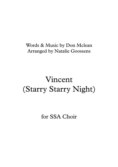 Vincent Starry Starry Night Arr Natalie Goossens Sheet Music Don