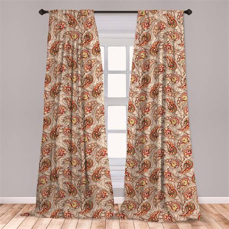 Fall Curtains 2 Panels Set Leaves In Paisley Design Folkloric Art