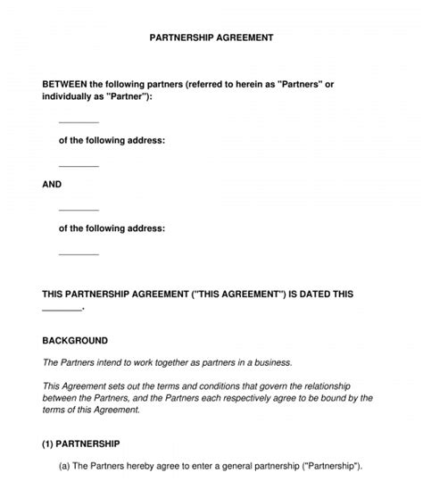 Partnership Agreement Sample Template Word And Pdf