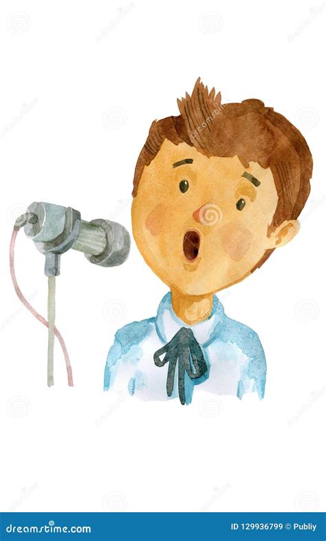 Niño Que Canta En El Micrófono Ilustración De La Acuarela Stock De