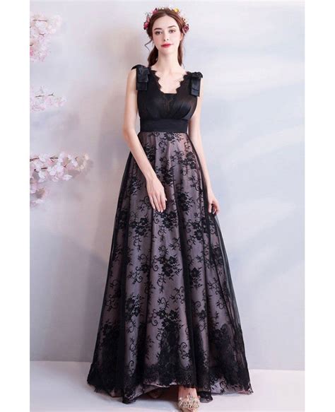 Elegant Formal Long Black Lace Prom Dress A Line Sleeveless Wholesale