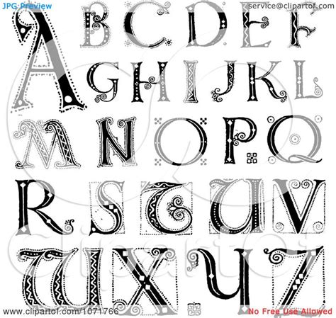 Clipart Black And White Capital Vintage Styled Alphabet Letters