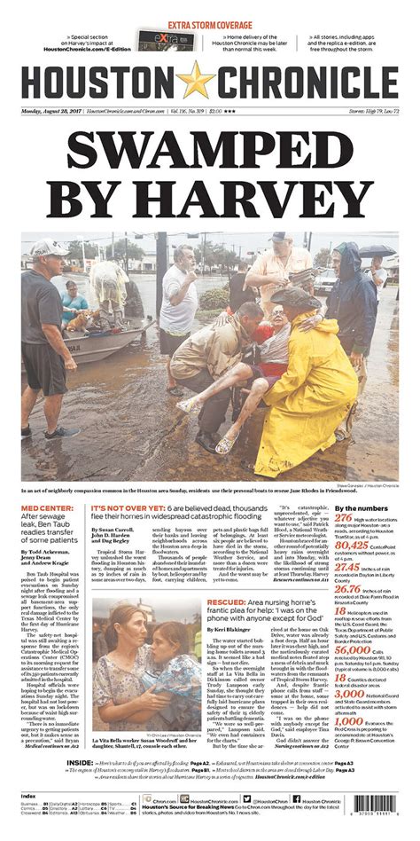 Newspaper Front Pages Show Harveys Destructive Impact In Texas Beyond
