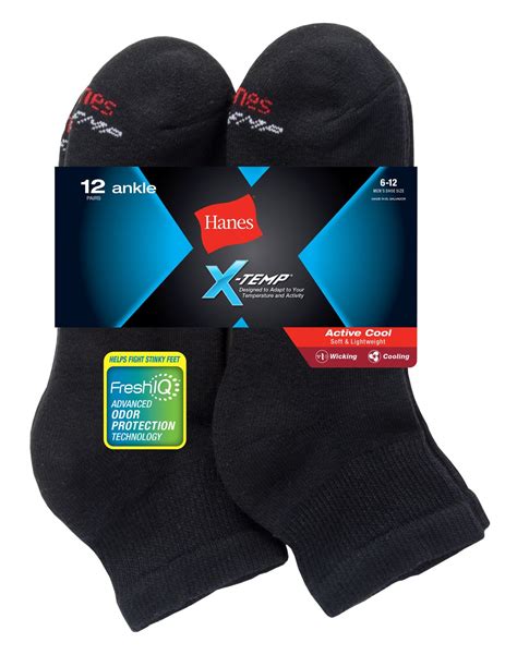 Ac1612 Hanes Mens Freshiq X Temp Active Cool Ankle Socks 12 Pack