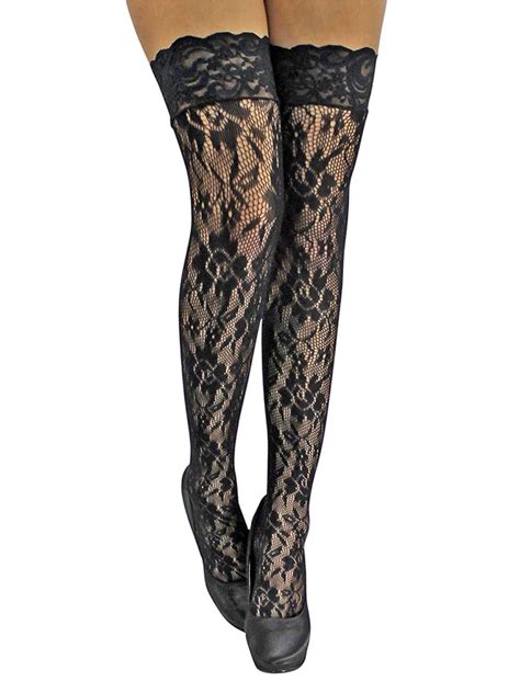 Black Floral Lace Thigh High Stockings Luxury Divas