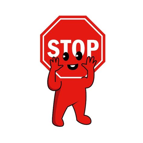 Premium Vector Cute Cartoon Red Stop Sign Icon With Text Stop