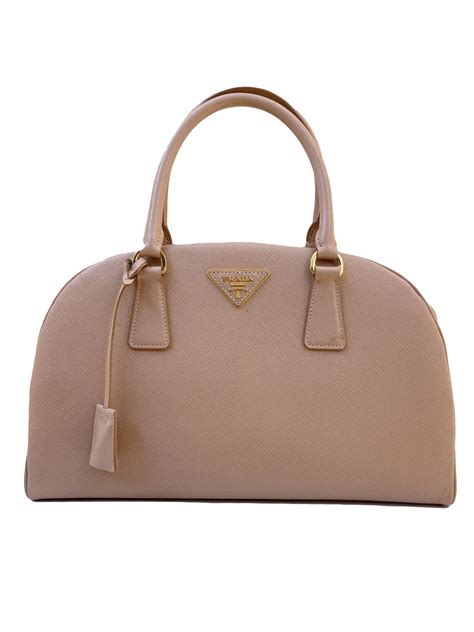 Beige Saffiano Lux Leather Bowling Hand Bag Styleforless