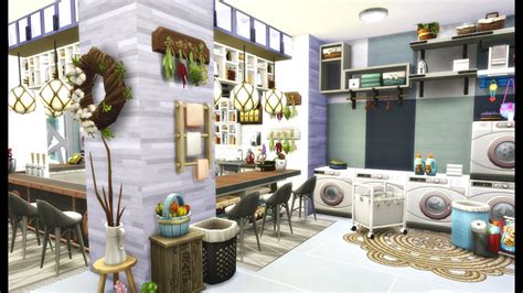 Laundromat And Cafe Sims 4 Speed Build Youtube