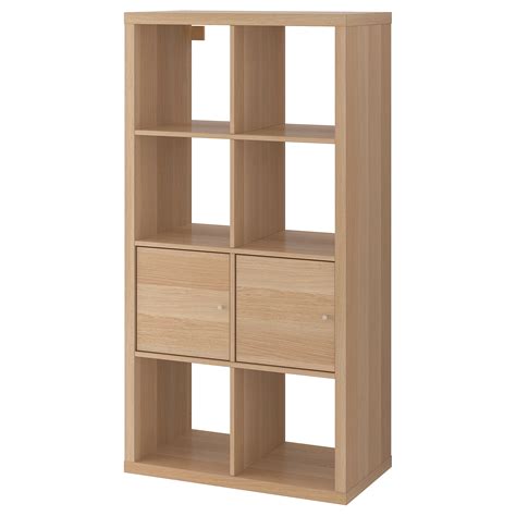 Kallax Shelving Unit With Doors White Stained Oak Effect 77x147 Cm