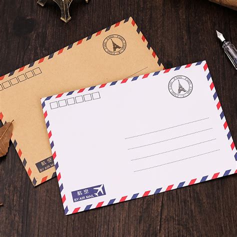 6pcs Kraft Paper Airmail Envelope Postcards Protection Cowhide White