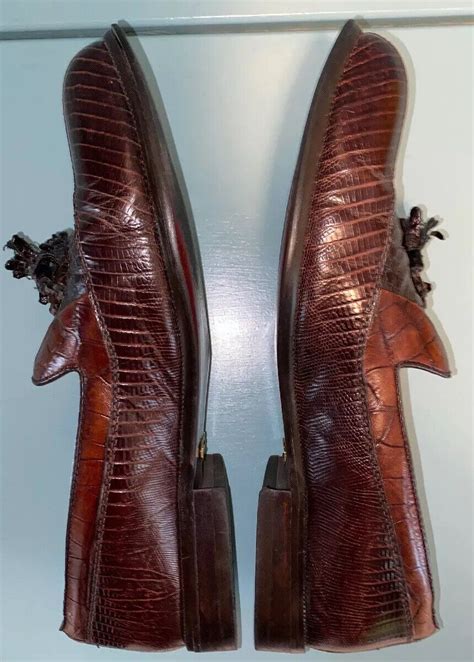 Stacy Adams Shoes Genuine Leather Snake Skin Tassel Loafers Mens 9 1
