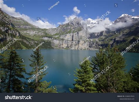 Lake Oeschinen Oeschinensee Bernese Oberland Switzerland Stock Photo