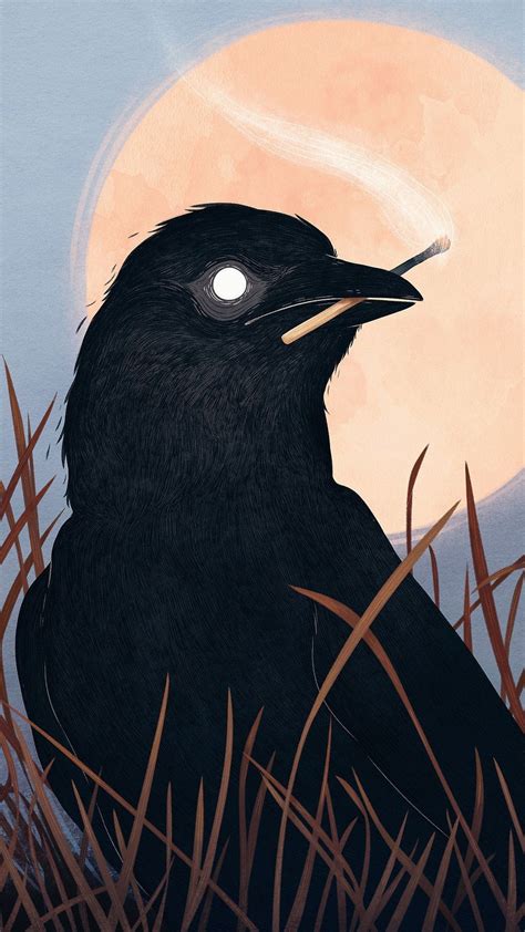 Moon Digital Art Crow Raven Matches Fire Birds Drawing Hd Phone