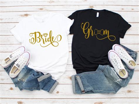 Bride And Groom Shirt Just Married T Shirt Bride And Groom Etsy