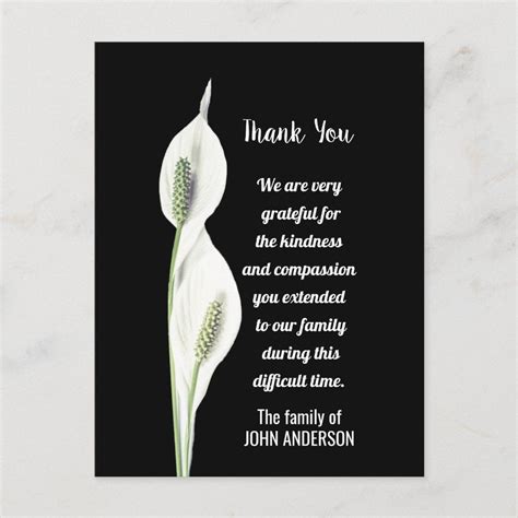 Sympathy Thank You Memorial White Lily Flower Postcard Size
