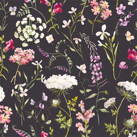 Dark Botanic Flowers Removable Wallpaper Self Adhesive Etsy Floral
