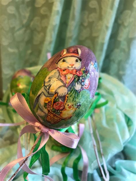 Vintage Easter Egg Ornaments Paper Mache Egg Picks Easter Decorations