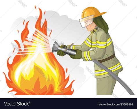 Firefighter With A Fire Hose Against A Fire Vector Image