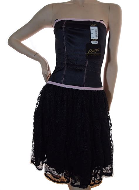 rago 7000 strapless corset dress with vintage style waist cincher and lace slip black and pink