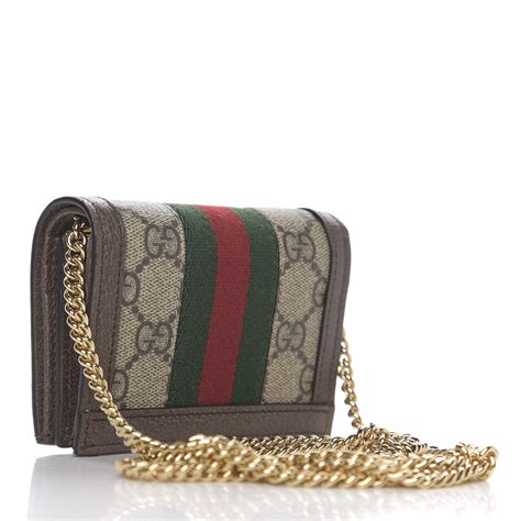 Gucci Gg Supreme Monogram Web Ophidia Chain Card Case Wallet Brown 587765
