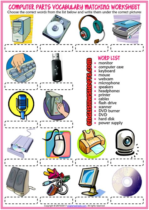 Computer Parts Esl Vocabulary Matching Exercise Worksheet Computer Lab