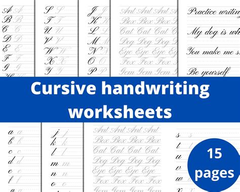 Printable Handwriting Worksheet Cursive Writing Worksheets Etsy In