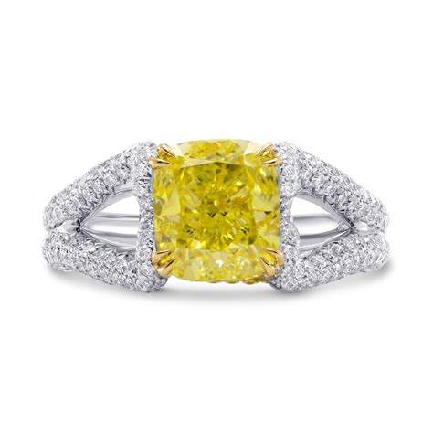 Fancy Intense Yellow Cushion Diamond Ring Sku 245091 329ct Tw