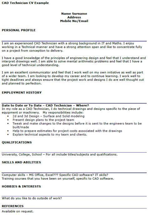 Resume template free free resume mechanical engineer resume engineering resume templates simple resume format electronic technician resume review it cv resume writer. CAD Technician CV Example - icover.org.uk