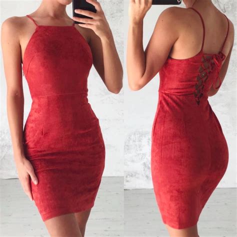 Sexy Backless Lace Up Sleeveless Suede Slim Bodycon Dress On Storenvy
