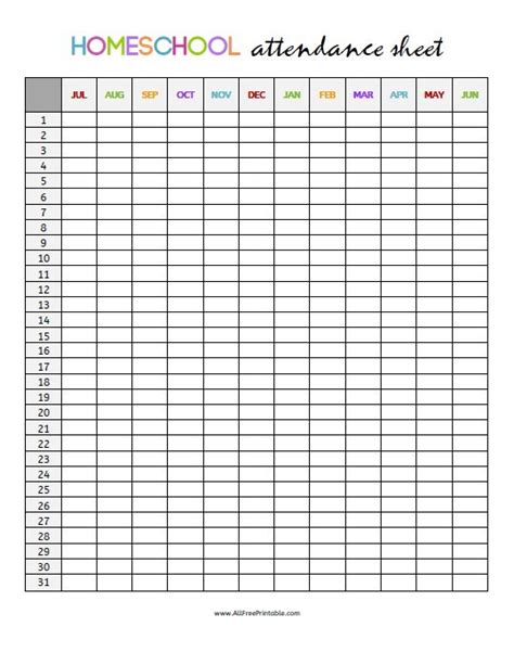 Homeschool Attendance Sheet Free Printable