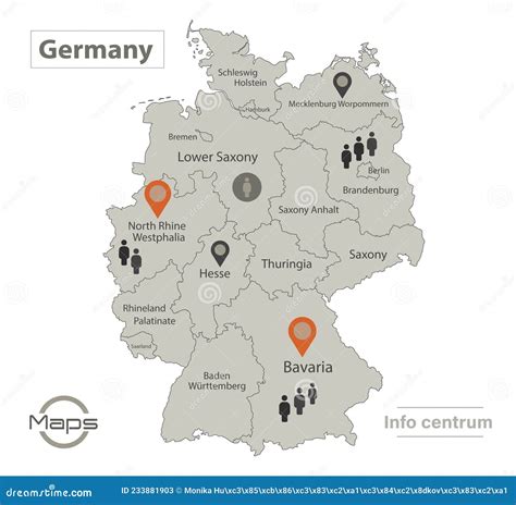 Germany Map Individual Regions With Names Infographics And Icons