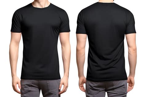 Plain Black T Shirt Mockup Template With Male Model Front And Back