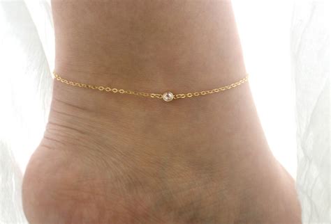 Dainty Gold Crystal Anklet 14k Gold Filled Anklet With Stone Etsy
